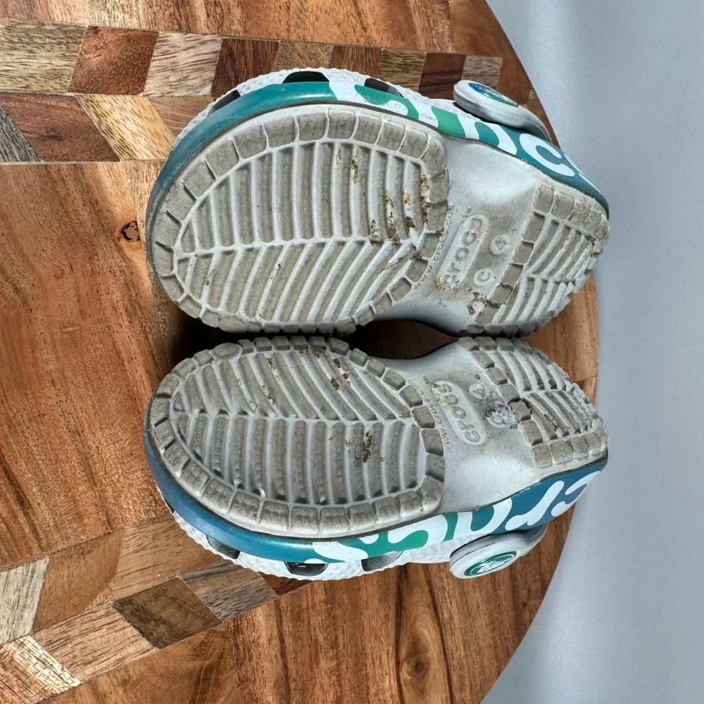 Crocs Kids Bayaband Logo Clog White Teal Iridescent Size C4 Toddler‎ Shoes